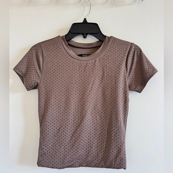 NWT Forever 21 set suit with rhinestones Brown Short Sleeve Top Pants S brown - Picture 9 of 9